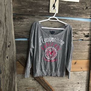 American Eagle Size Large Grey Logo Waffle Material Long Sleeve Top